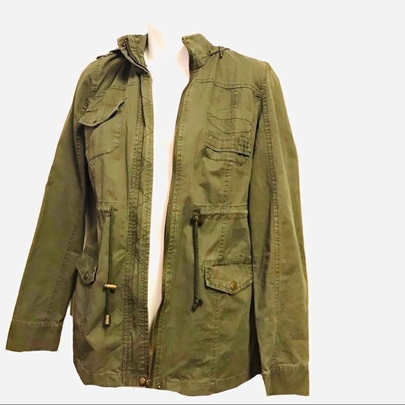 New Look Utility Cargo Hooded Jacket Army Green Medium - Picture 2 of 11